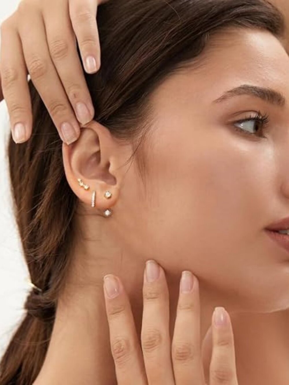 6 Pairs 14K Gold Plated Stud Earrings for Women, CZ Cartilage Stack Set - Picture 6 of 6